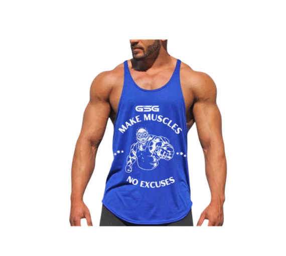 Stringer Gym Singlets Blue – Muscle Fit, Breathable & Stylish