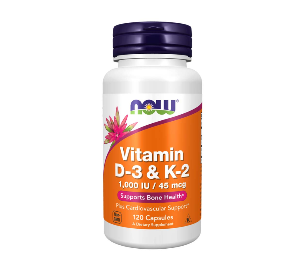 Now Vitamin D3 & K2, 120 Veggie Capsules, 1000 IU, Supports Bone Health