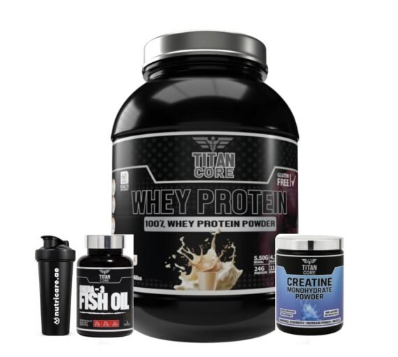 Titan Core 100% Whey Protein 4lbs+Titan core Creatine Monohydrate Powder 300g+Omega 3 +One shaker