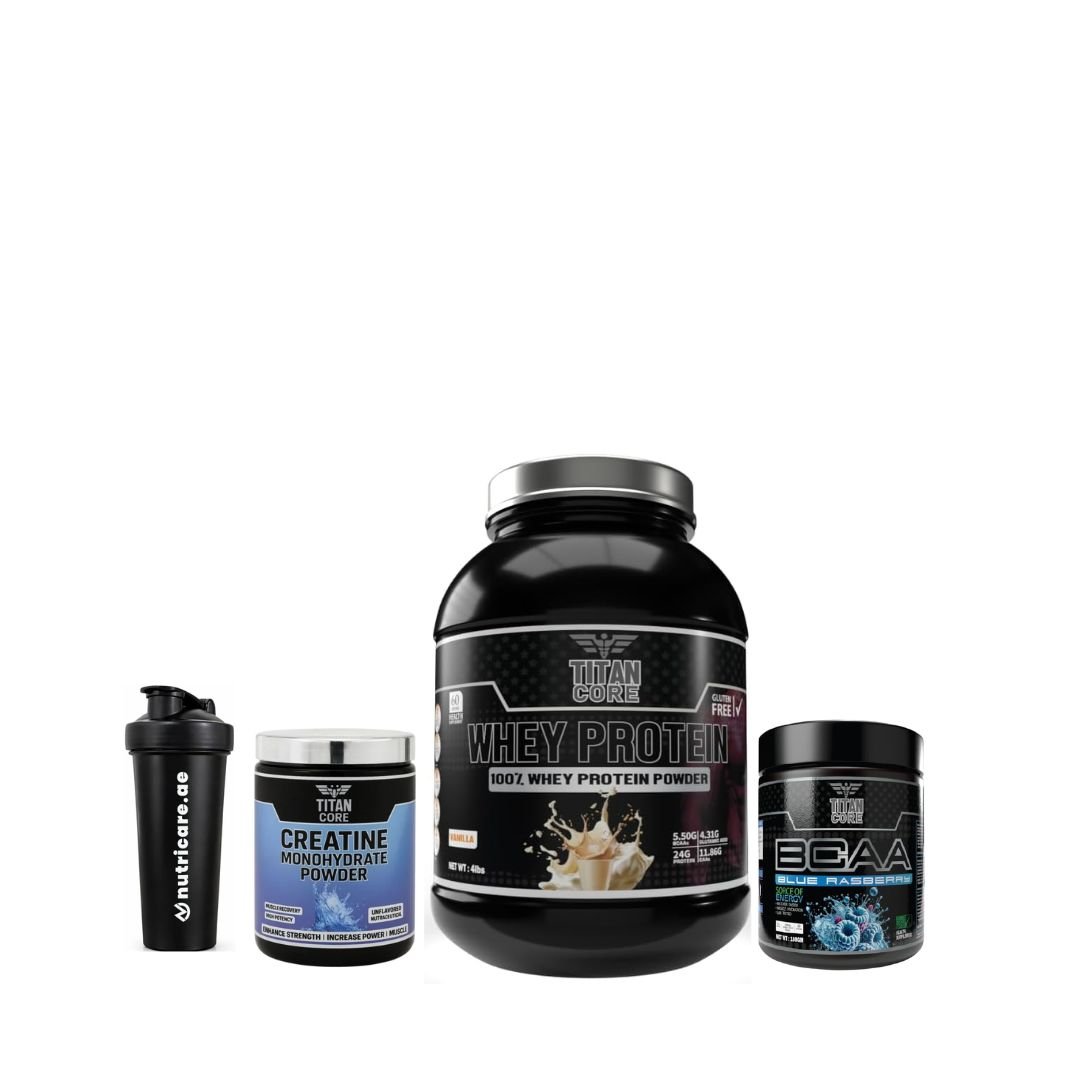 Titan Core 100% Whey Protein 4lbs+Titan core Creatine Monohydrate Powder 300g+Titan core BCAA 300Gram +One shaker × 1