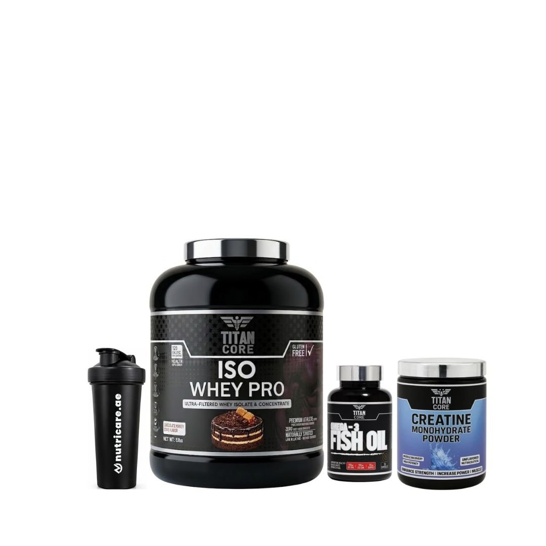 Titan Core ISO Whey 5lb +Titan core Creatine Monohydrate Powder 300g+Omega 3 +One shaker